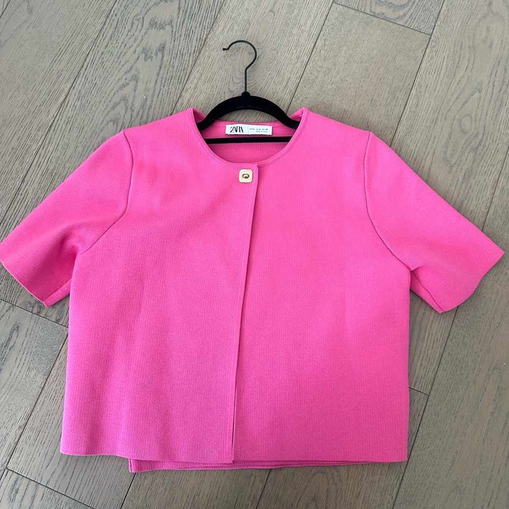 Zara Pink Co-Ord top and cardigan / jacket with gold detail